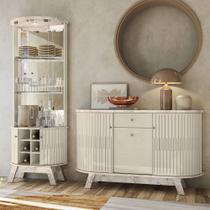 Conjunto Buffet com Cristaleira Robert/Deker Iluminação Led Gavetas MDP Calacata/OffWhite G97 - Gran Belo