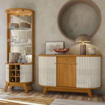 Conjunto Buffet com Cristaleira Robert/Deker Iluminação Led Gavetas MDP Cinamomo/OffWhite G97 - Gran Belo