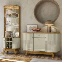 Conjunto Buffet com Cristaleira Robert/Deker Iluminação Led Gavetas MDP Cumaru/Opala G97 - Gran Belo Conjunto Buffet com Cristaleira Robert/Deker Iluminação Led Gavetas MDP Cumaru/Opala G97 - Gran Belo