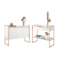 Conjunto Buffet e Aparador Industrial Branco Cobre - CasaH