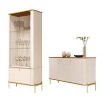 Conjunto Buffet e Cristaleira Rouxinol Off White Nature Dourado