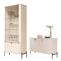 Conjunto Buffet e Cristaleira Rouxinol Off White Preto