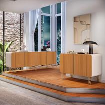 Conjunto Buffets Sala de Estar Bambino/Virginia MDP/MDF Pés em Aço Off White/Cinamomo G26 - Gran Belo