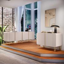 Conjunto Buffets Sala de Estar Bambino/Virginia MDP/MDF Pés em Aço Off White G26 - Gran Belo