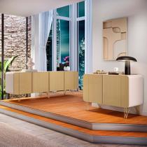 Conjunto Buffets Sala de Estar Benvenuto/Saluti Pés Aço MDP/MDF Off White/Champagne G26 - HB Móveis