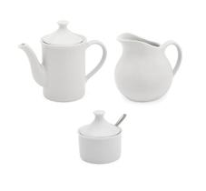 Conjunto Bule Café Açucareiro Leiteira Porcelana Branco Cantinho do Café