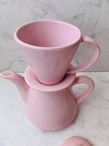 Conjunto Bule de Café 800ml e Coador em Cerâmica Rosa