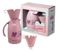 Conjunto Bule Térmico Garrafa 700ml + Suporte P/ Filtro Café Tm 102 Cor Rosa