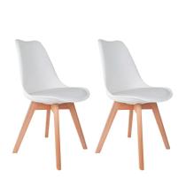 Conjunto c/2 Cadeiras Charles Eames Leda Saariem Design Wood Estofada Base Madeira - Branca