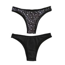 Conjunto c/2 calcinhas b+ k2033c - estampa estrelas / lisa preto - gg