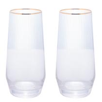 Conjunto C/ 2 Copos Alto Vidro Borda Dourada Lines Wolff Conjunto C/ 2 Copos Alto Vidro Borda Dourada Lines Wolff