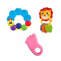 Conjunto C/ 2 Mordedores + 1 Chocalho P/ Bebês