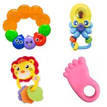 Conjunto C/ 2 Mordedores E 2 Chocalhos Para Bebê - Zoop Toys Conjunto C/ 2 Mordedores E 2 Chocalhos Para Bebê - Zoop Toys