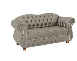 Conjunto c/ 2 Namoradeiras Chesterfield Merlo 2 Lugares - Suede Cinza Camurça/ Decoração, recepção, sala tv estar