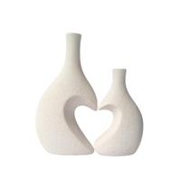 Conjunto c/ 2 Vasos Ceramica Branco Formato Coração 25cm e 18cm