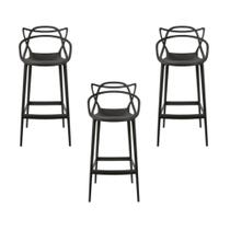 Conjunto C/3 Banqueta Allegra Alta Master Preta Cozinha Americana Balcão Polipropileno