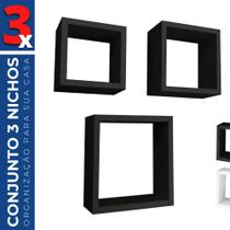 Conjunto c/ 3 Nichos Quadrados Parede Quarto Decoração MDF
