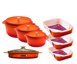 Conjunto c/ 4 Caçarolas e 3 Assadeiras Studio Antiaderente Laranja - Hercules Conjunto c/ 4 Caçarolas e 3 Assadeiras Studio Antiaderente Laranja - Hercules
