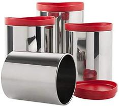 Conjunto c/ 4 potes p/ mantimentos aço inox tampa plástico vermelho - brinox Conjunto c/ 4 potes p/ mantimentos aço inox tampa plástico vermelho - brinox