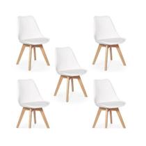 Conjunto C-5 Cadeiras Charles Eames Leda Saariem Design Wood Estofada Base Madeira - Branca Conjunto C-5 Cadeiras Charles Eames Leda Saariem Design Wood Estofada Base Madeira - Branca