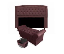 Conjunto cabeceira box casal 140cm costa rica + recamier barcelona suede bordo