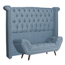Conjunto Cabeceira Calçadeira Sienna Linho Design Curvo para Quarto Conforto