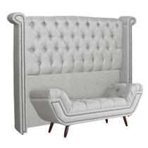 Conjunto Cabeceira Calçadeira Sienna Linho Design Curvo para Quarto Conforto Conjunto Cabeceira Calçadeira Sienna Linho Design Curvo para Quarto Conforto