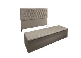 Conjunto Cabeceira Cama Box e Recamier Baú 160cm Madrid Tecido Suede Bege Canon Moveis