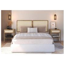 Conjunto Cabeceira Casal 160cm e 2 Mesas de Cabeceira 1 Gaveta Pé Madeira Palhinha Oslo