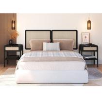 Conjunto Cabeceira Casal 160cm e 2 Mesas de Cabeceira 1 Gaveta Pé Madeira Palhinha Oslo Nero