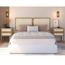 Conjunto Cabeceira Casal 160cm e 2 Mesas de Cabeceira 2 Gavetas Pé Madeira Palhinha Oslo