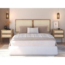 Conjunto Cabeceira Casal 160cm e 2 Mesas de Cabeceira 2 Gavetas Pé Metal Palhinha Oslo