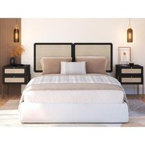 Conjunto Cabeceira Casal 160cm e 2 Mesas de Cabeceira 2 Gavetas Pé Metal Palhinha Oslo
