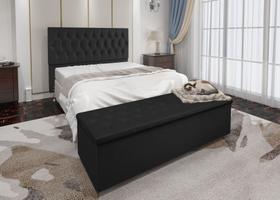 Conjunto Cabeceira Casal e Recamier Baú 1,60m Madrid Suede Preto Dal Poz Estofados Conjunto Cabeceira Casal e Recamier Baú 1,60m Madrid Suede Preto Dal Poz Estofados
