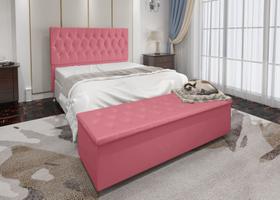 Conjunto Cabeceira Casal e Recamier Baú 1,60m Mari Suede Rosa SKY MOBILE Conjunto Cabeceira Casal e Recamier Baú 1,60m Mari Suede Rosa SKY MOBILE