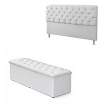 Conjunto Cabeceira Casal Recamier Com Baú Capitonê Branco 140cm Conjunto Cabeceira Casal Recamier Com Baú Capitonê Branco 140cm