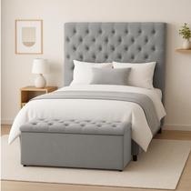 Conjunto Cabeceira Com Calçadeira Baú Casal 140cm Cinza