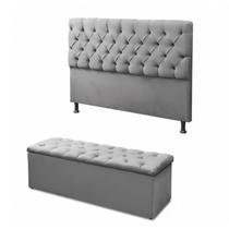 Conjunto Cabeceira com Calçadeira Casal Cinza