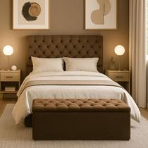 Conjunto Cabeceira com Calçadeira casal Marrom 140cm