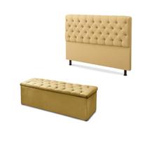 Conjunto Cabeceira com Calçadeira Recamier / Bege Casal 140cm