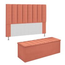 Conjunto Cabeceira E Calçadeira Cancun Para Cama Box Casal 140 cm Suede Coral - DL Decor