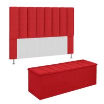 Conjunto Cabeceira E Calçadeira Cancun Para Cama Box Casal 140 cm Suede Vermelho - LM DECOR