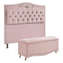 Conjunto Cabeceira e Calçadeira Holanda 140cm Veludo Rosê Speciale Home