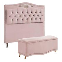 Conjunto Cabeceira e Calçadeira Holanda Casal Queen Size 160 cm para Cama Box Marrom Castor - Shop das Cabeceiras