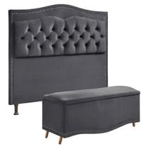 Conjunto Cabeceira e Calçadeira Holanda Casal Queen Size 160 cm para Cama Box Veludo Luxor Azul - Shop das Cabeceiras Conjunto Cabeceira e Calçadeira Holanda Casal Queen Size 160 cm para Cama Box Veludo Luxor Azul - Shop das Cabeceiras