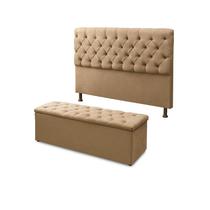 Conjunto Cabeceira e Calçadeira Queen Bege 160cm