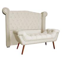 Conjunto Cabeceira e Recamier King Adequado Para Cama 1.95m Suede Marfim