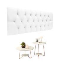 Conjunto Cabeceira Estofada Capitonê 160 cm Queen Branca e Mesa de Centro e Apoio Liz Off White EJ