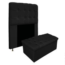 Conjunto Cabeceira Estofada Mel 100cm e Calçadeira Mel 100cm Suede Preto