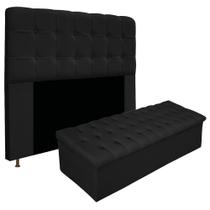 Conjunto Cabeceira Estofada Mel 140cm e Calçadeira Mel 140cm Suede Preto